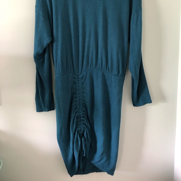 Free People Teal Turtleneck Long Sleeve Rouched Dress Size S - Picture 5 of 11